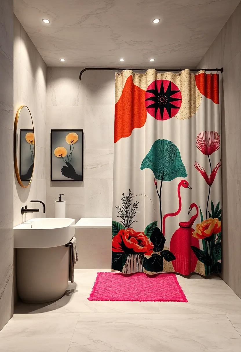 Curate a Unique Shower Curtain: Select a shower curtain that features graphic designs or artistic prints to serve‌ as a focal⁣ point