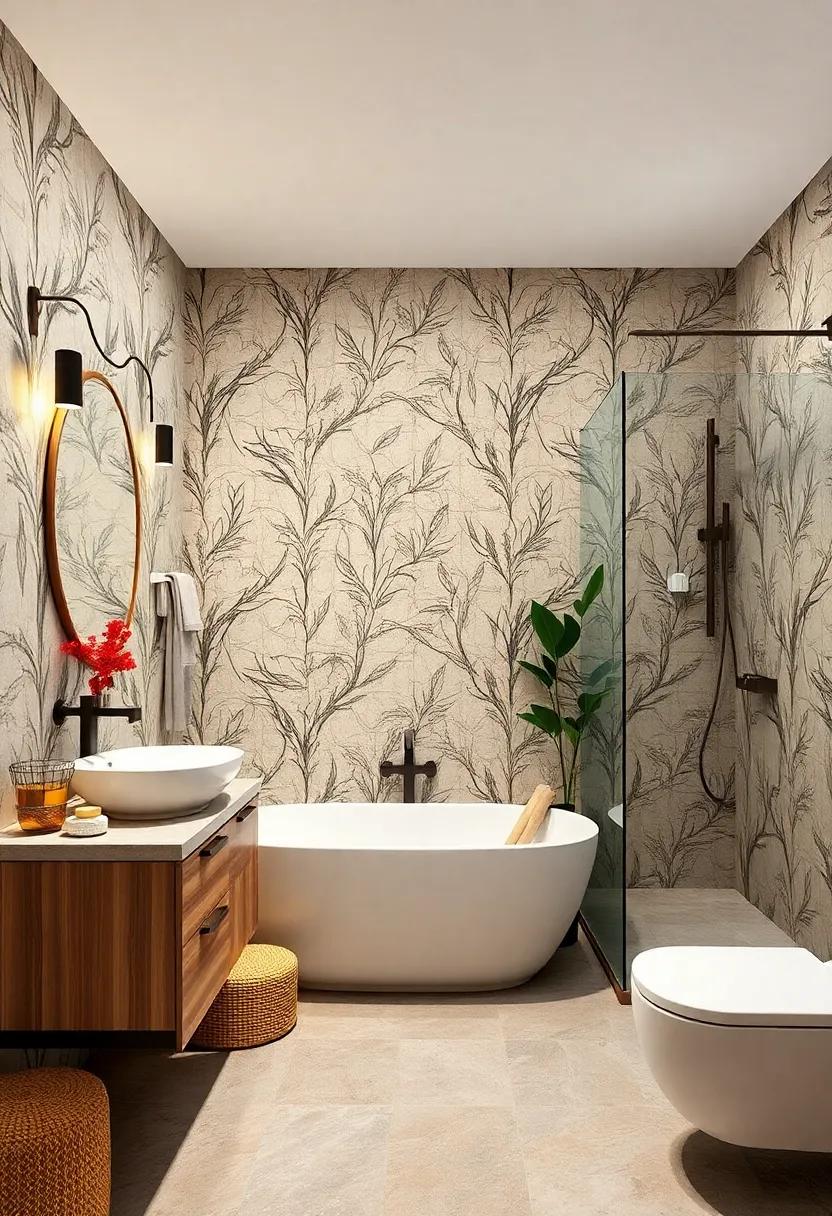 Use Bold⁣ Wallpaper: Choose an eye-catching pattern or design for the walls that transforms the bathroom into⁤ a work of art