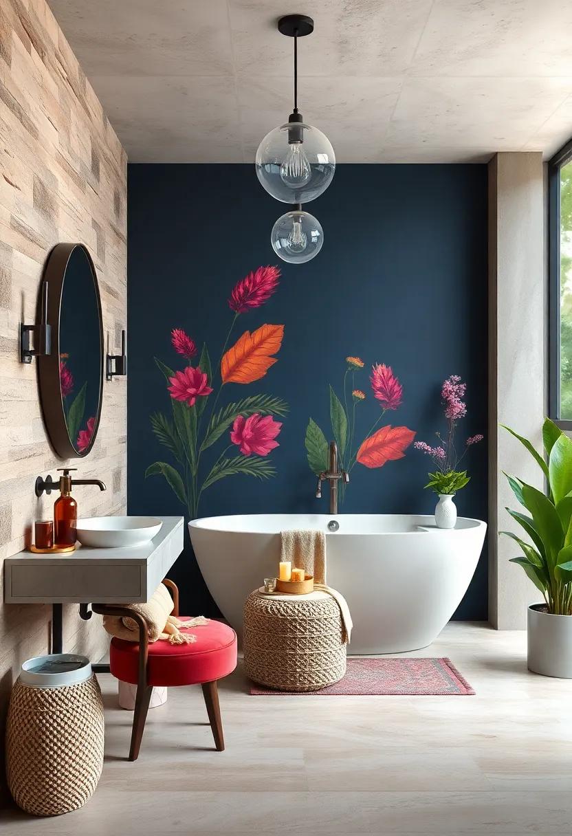 Bold Paint choices: Choose unexpected wall colors or patterns, like deep navy or a vibrant mural, to make a bold statement