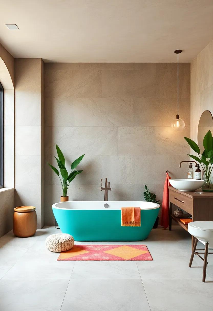 Colorful Bathtubs: If space allows,go for a brightly colored or uniquely shaped bathtub to make it the centerpiece of your bathroom