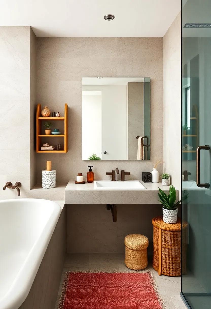 Eclectic Accessories: Gather an array of bathroom accessories that showcase your personality, from quirky soap dishes to out-of-the-ordinary toothbrush holders