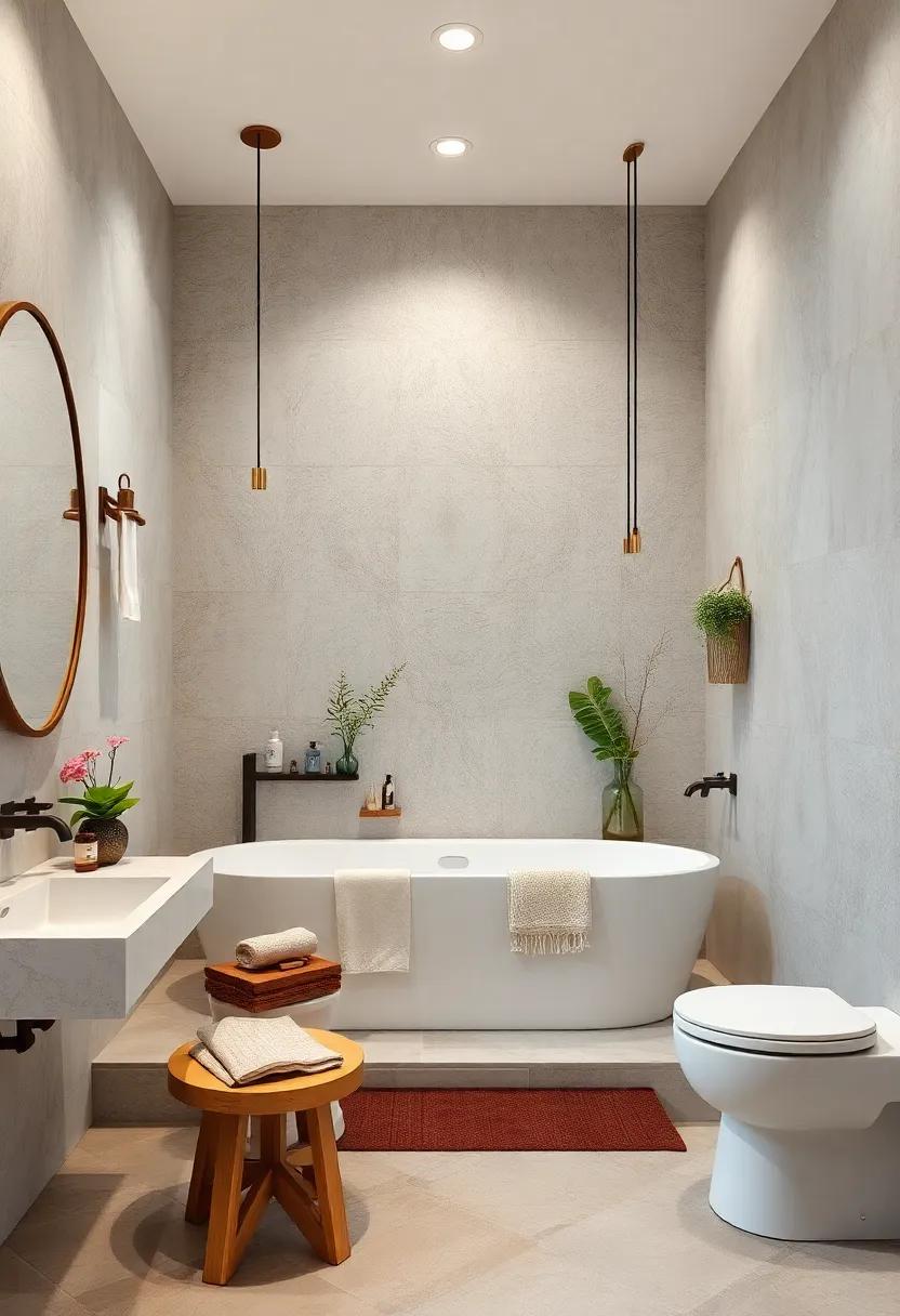 Multi-textured Baths: Combine different materials in your bathroom decor, such as glass, metal, and wood, to create a rich sensory experience