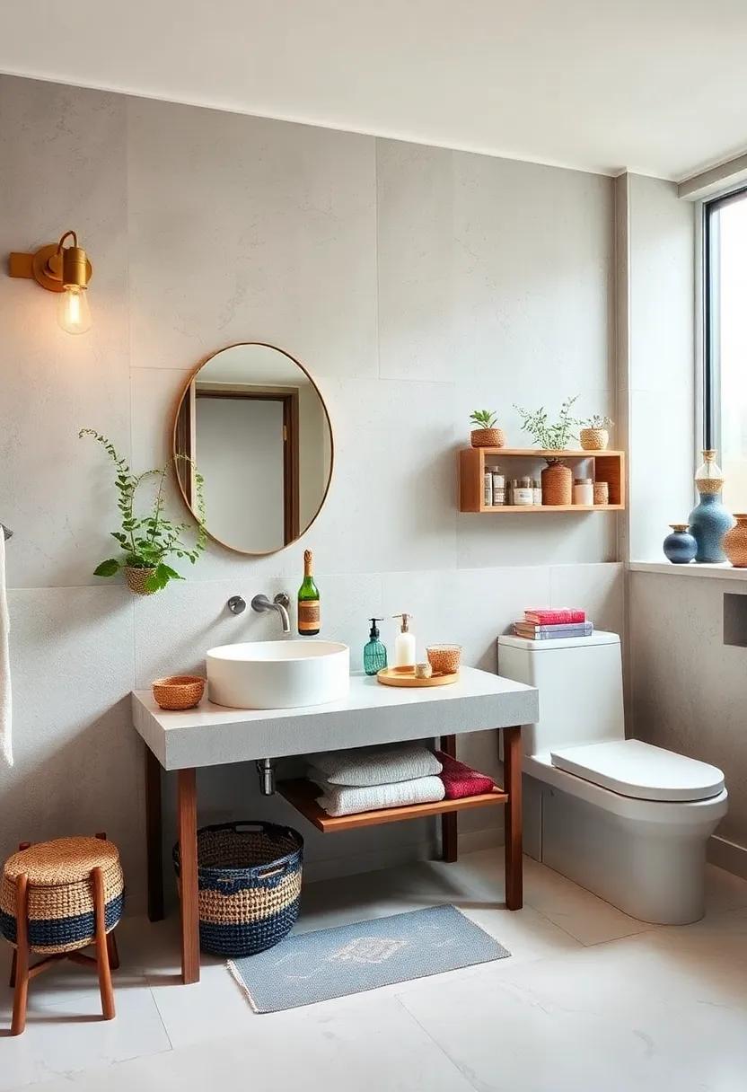 Unconventional Vanities: Opt for a freestanding table or repurposed furniture as a unique vanity base, adding a touch of whimsy