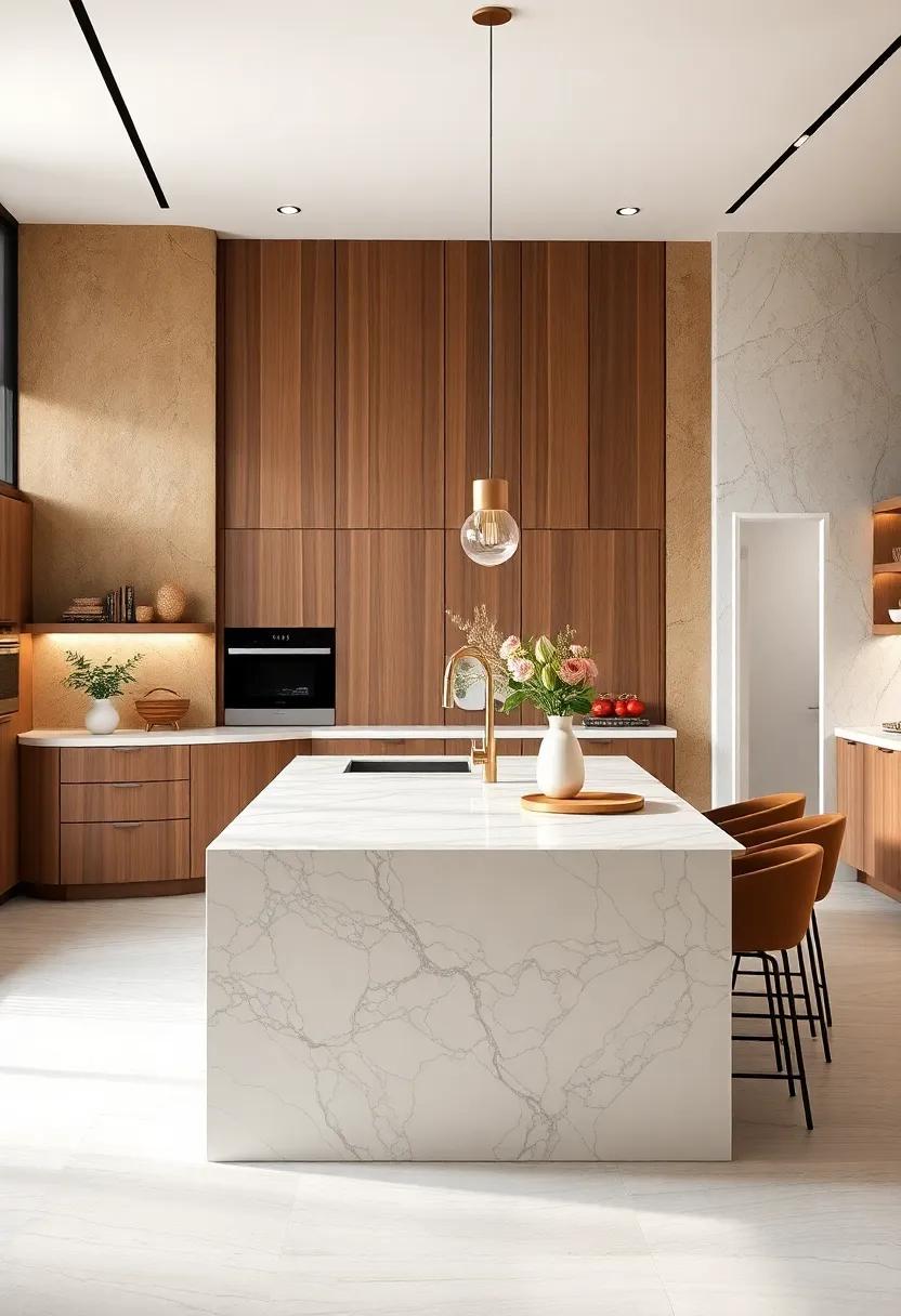 A Marble Masterpiece: Discover the elegance of​ a white marble kitchen island with sleek ⁢veins, providing a stunning focal point ‌that merges ‍beauty‍ and functionality