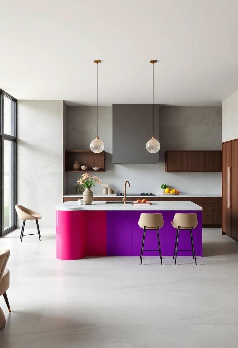 Pop⁢ of Color: Brighten up‍ your culinary realm ⁤with a vibrant-colored island that serves as a⁢ playful accent ⁤in a‍ more subdued kitchen ⁢design