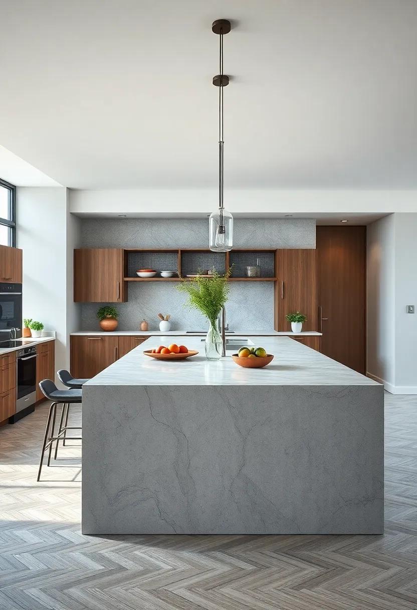 Sleek ⁤and Modern: unveil the appeal‍ of a minimalist concrete island, perfect for contemporary kitchens with its clean lines and industrial vibe