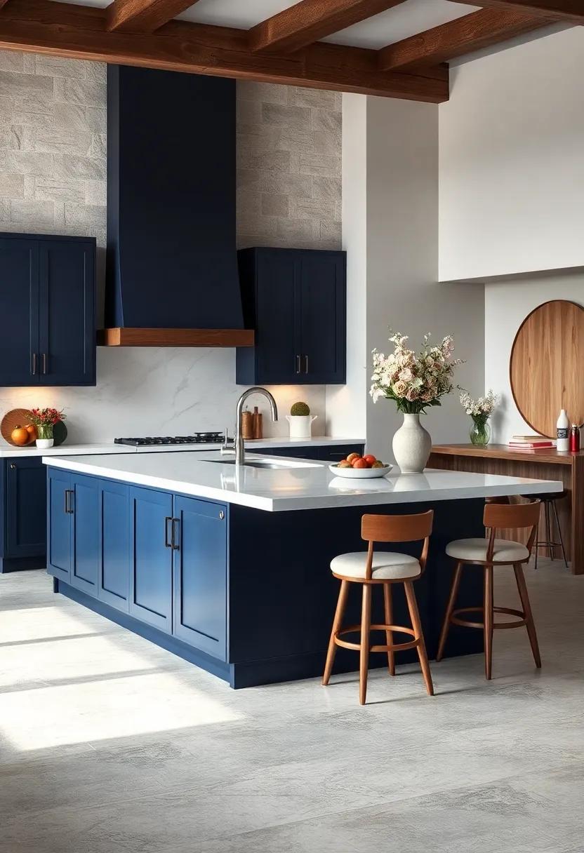 Two-Tone dream: Highlight the ⁢sophistication of a two-tone island featuring a​ bold navy lower​ cabinet paired with a crisp white countertop for ‍a striking contrast