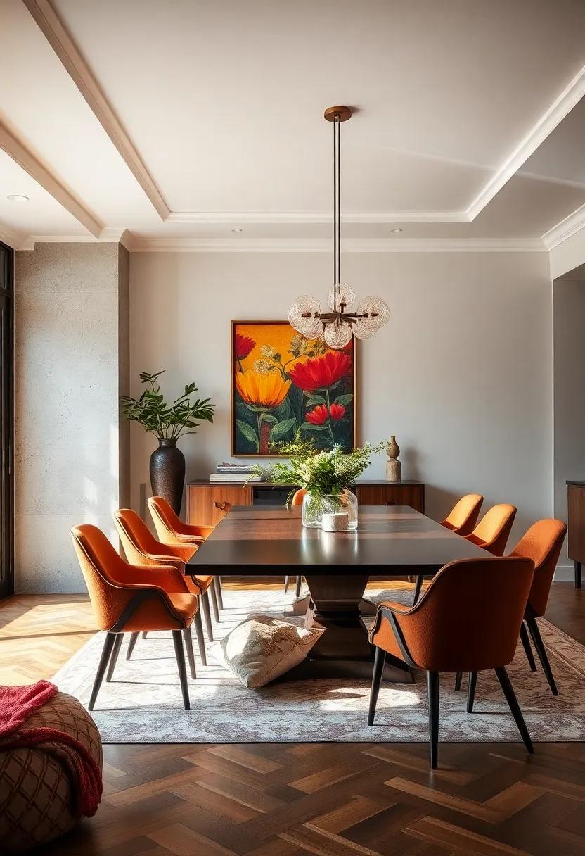 Establishing a Focal Point with Bold Vintage artwork in the Dining Room