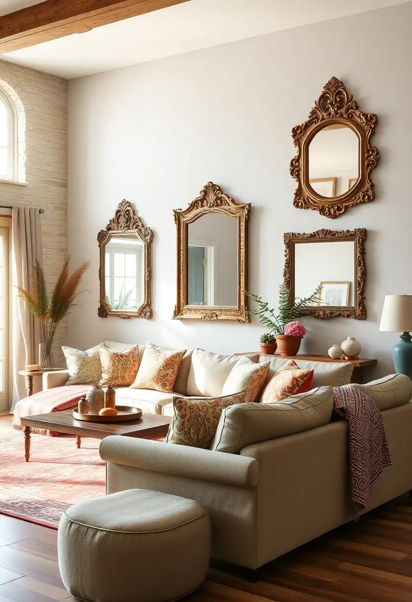 Antique Mirrors: Use ornate vintage mirrors to reflect light and create an illusion of⁤ more​ space in your cozy living room