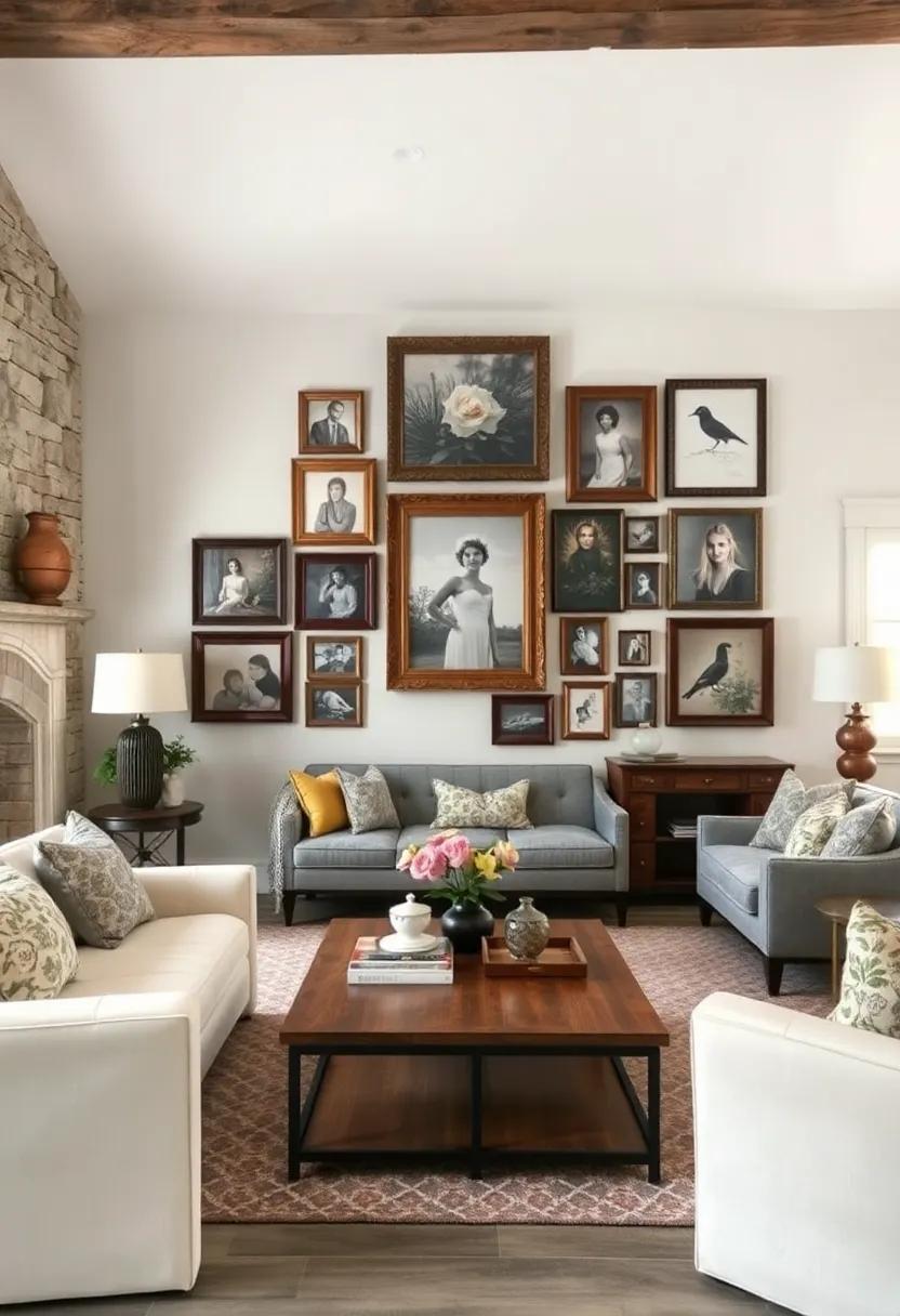 Gallery Wall Magic: Create a gallery wall featuring a mix⁢ of antique frames showcasing⁣ vintage photographs and artwork for a visually dynamic appeal