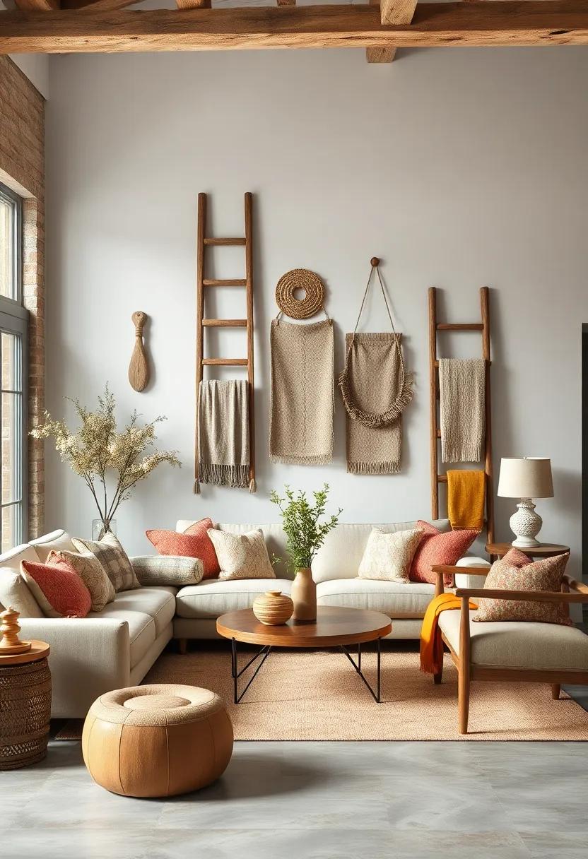 Antique Ladders: lean an old wooden ladder against the wall to create a rustic way to display decorative throws or other items