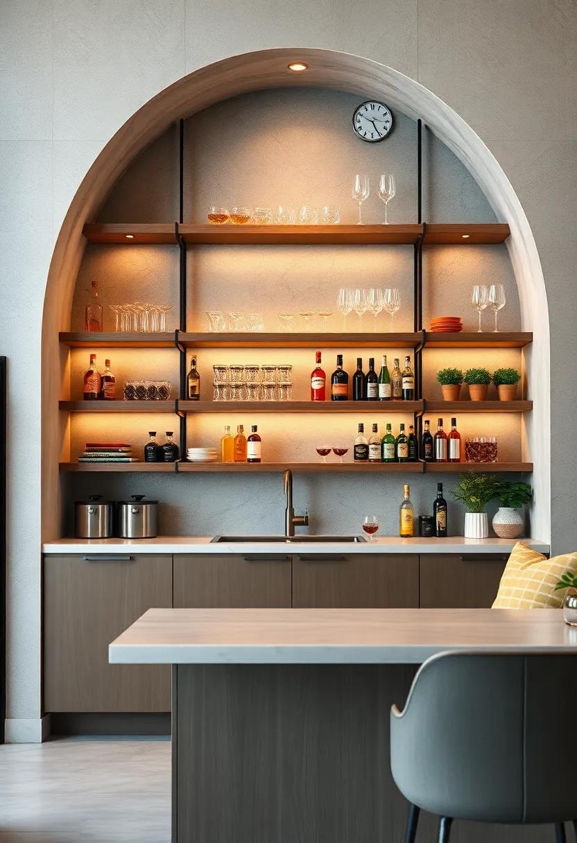 Open Shelving: Showcase‍ your glassware and ​cocktail essentials on open shelves for easy access and a touch of chic
