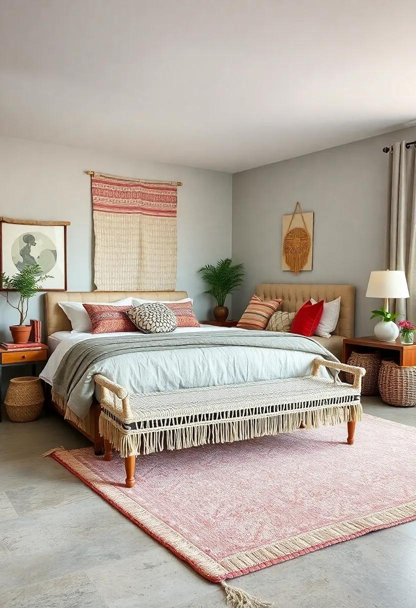 Boho Beauty: A woven macrame bench that embodies free-spirited charm and pairs⁤ beautifully with colorful textiles