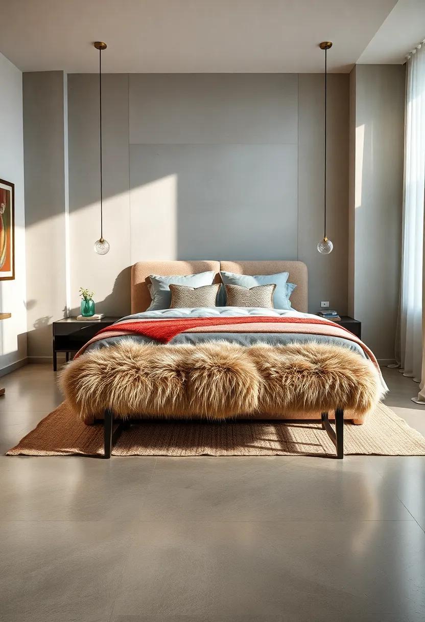 Magical Mystique: A faux ‍fur ‌bench ‌that offers both comfort and a laid-back luxurious vibe, ideal for​ winter retreats