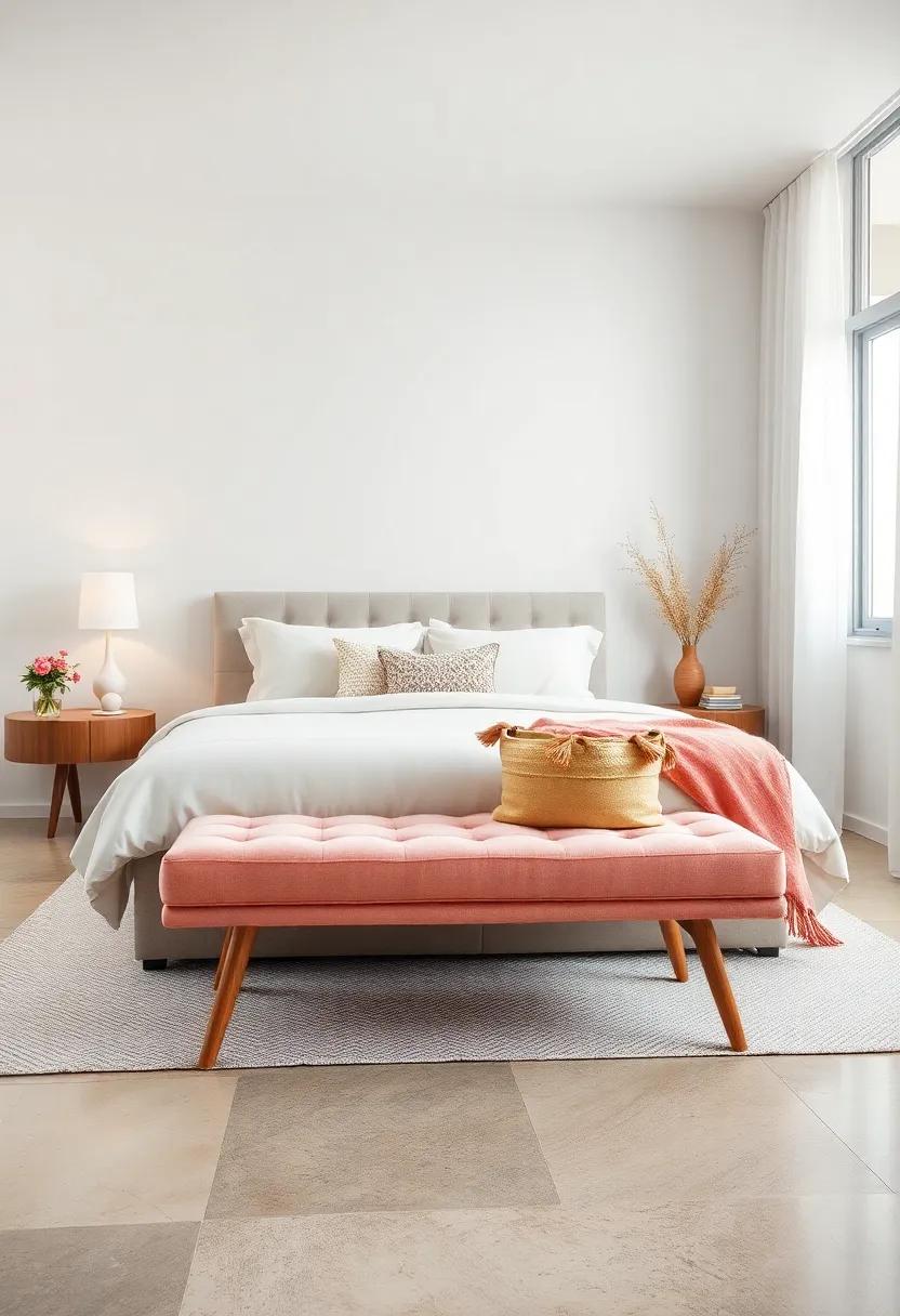 Pastel Perfection: A soft-hued bench that adds a dash of color while enhancing ‌the tranquil ambiance of your bedroom