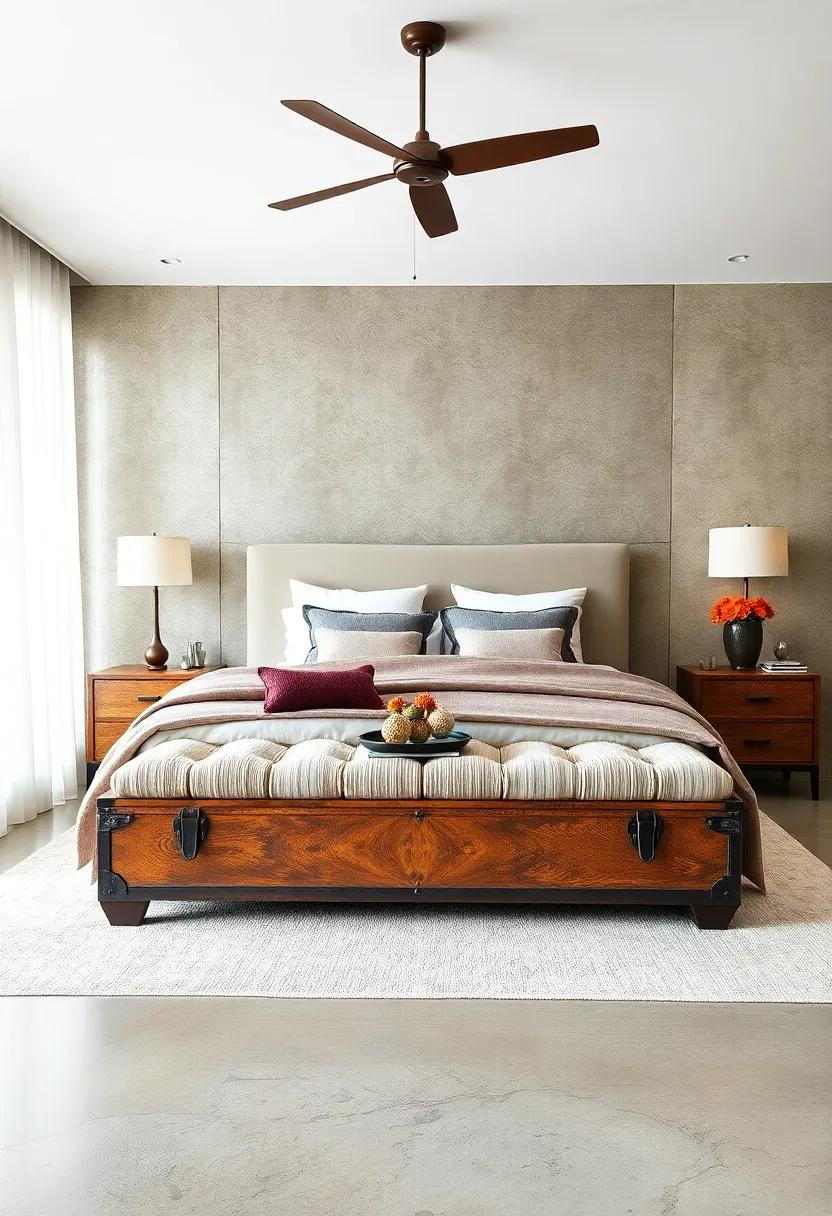 Statement ​Piece:​ A vintage trunk ⁣bench that utilizes nostalgic charm and provides additional storage for‌ linens and extra items