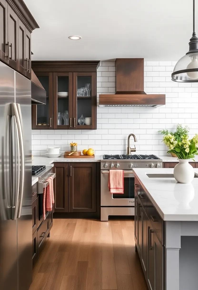 Embrace Classic Elegance: Discover how white subway tiles paired with dark wood cabinetry create a timeless and⁤ sophisticated look for your farmhouse kitchen