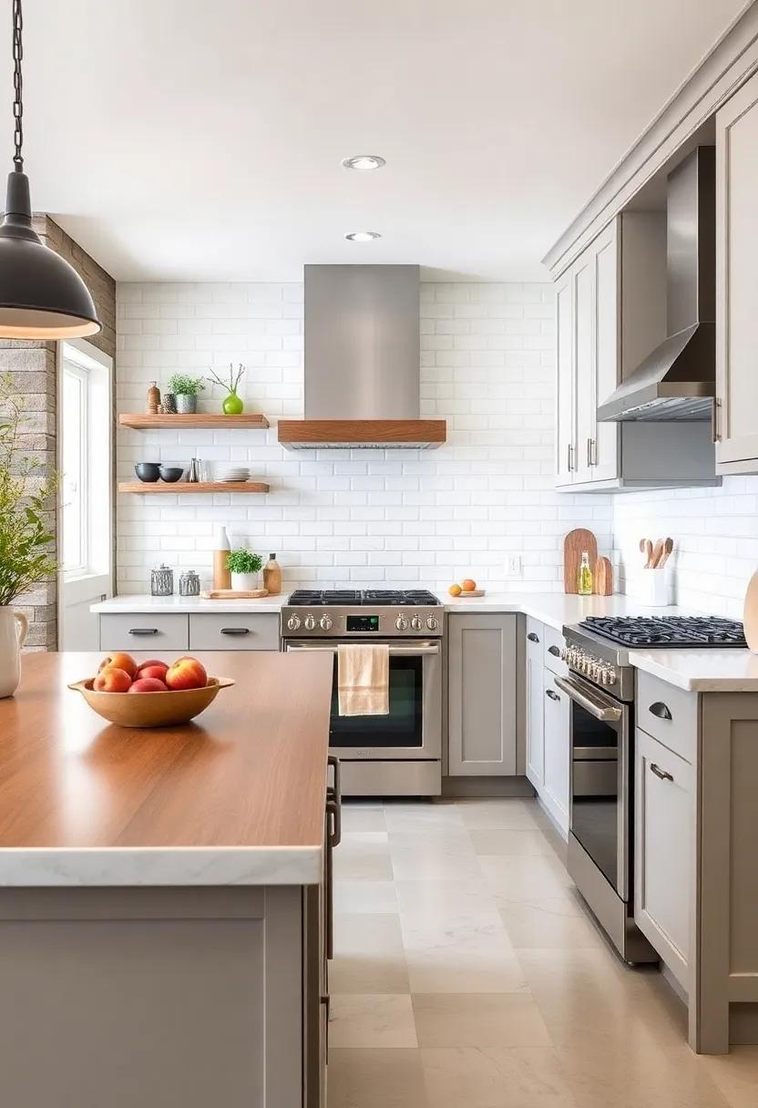 Rustic Meets Modern: Find⁢ inspiration in a mix of⁤ traditional farmhouse ​elements with⁤ glossy white subway tiles and sleek stainless steel appliances