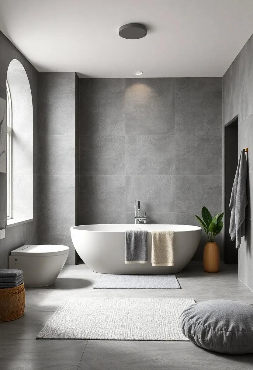 Monochromatic Layers: Utilize various shades of gray for towels,rugs,and decor to create a chic monochromatic theme that feels luxurious