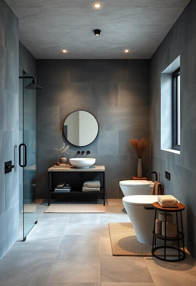 Rugged Industrial: Use raw materials such as metal ⁢and concrete alongside gray walls⁤ for⁣ a bold, industrial-style bathroom that stands out