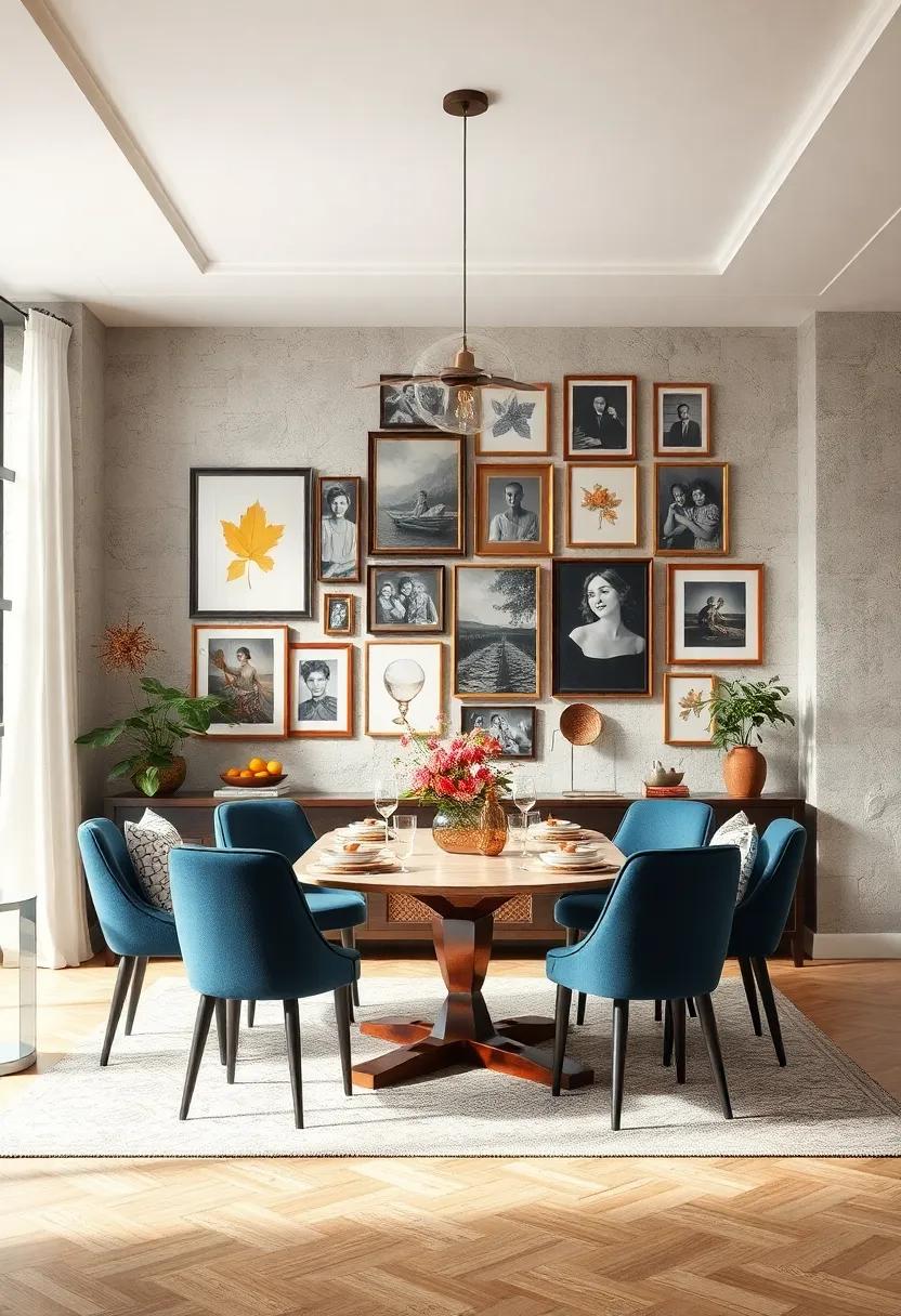 Create a gallery wall with framed photographs, paintings, and eclectic finds that tell your unique story