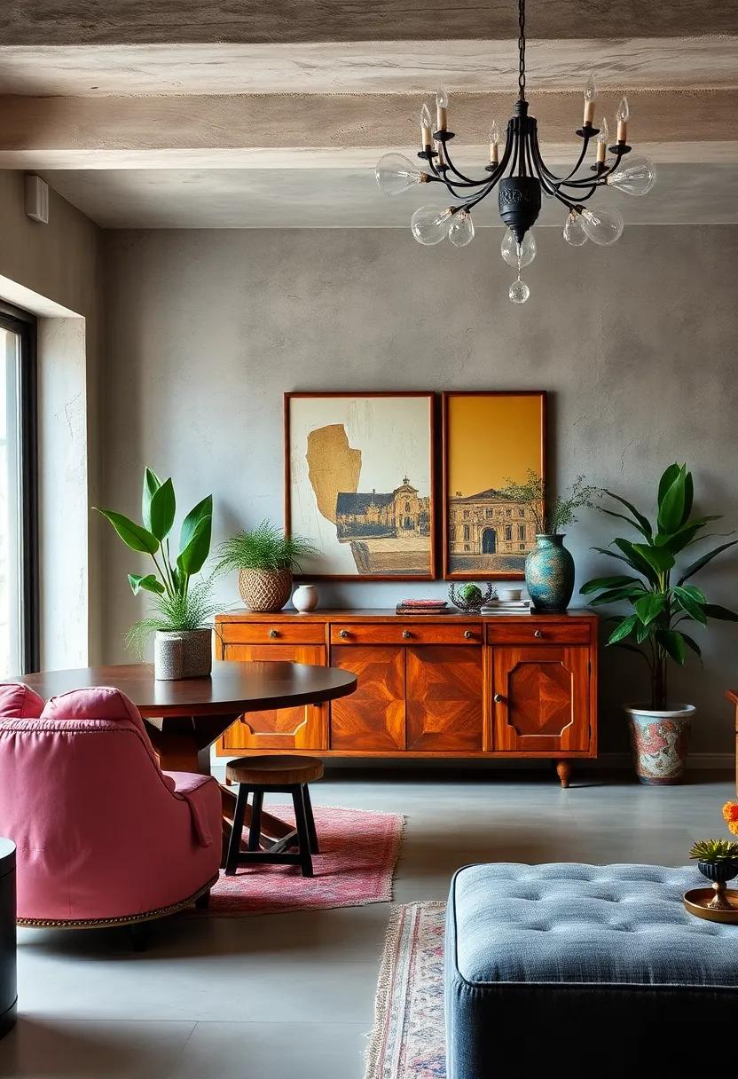 Incorporate a vintage sideboard as a functional decor piece and a conversation starter