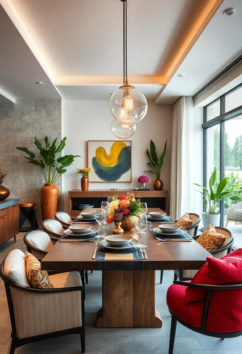 Reimagine your table setting with unconventional materials, like acrylic or metal plates, to enhance the eclectic vibe