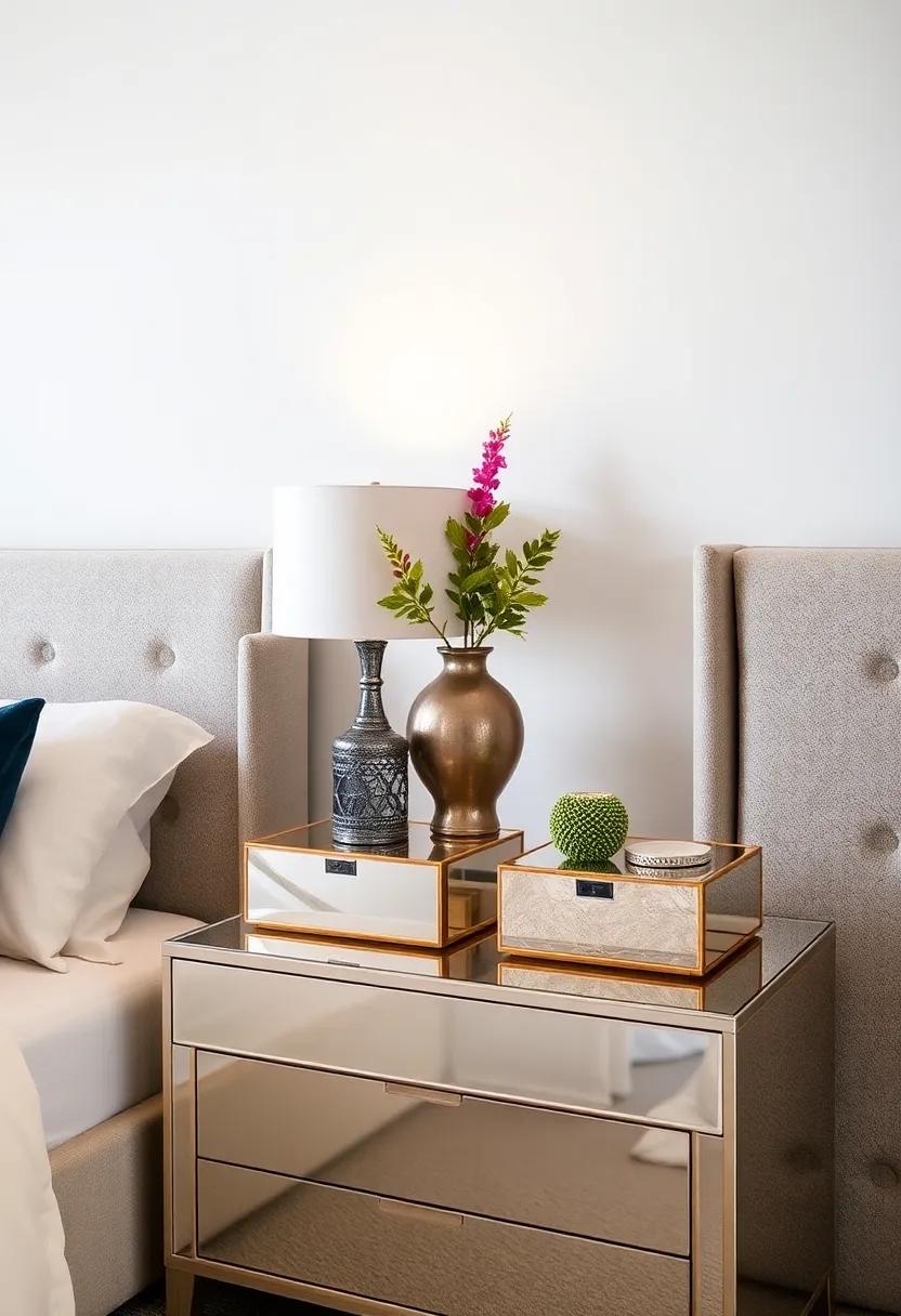 Decorative Storage Boxes: Add mirrored decorative storage boxes on your nightstand for a sophisticated way to hide small items and​ add‍ texture