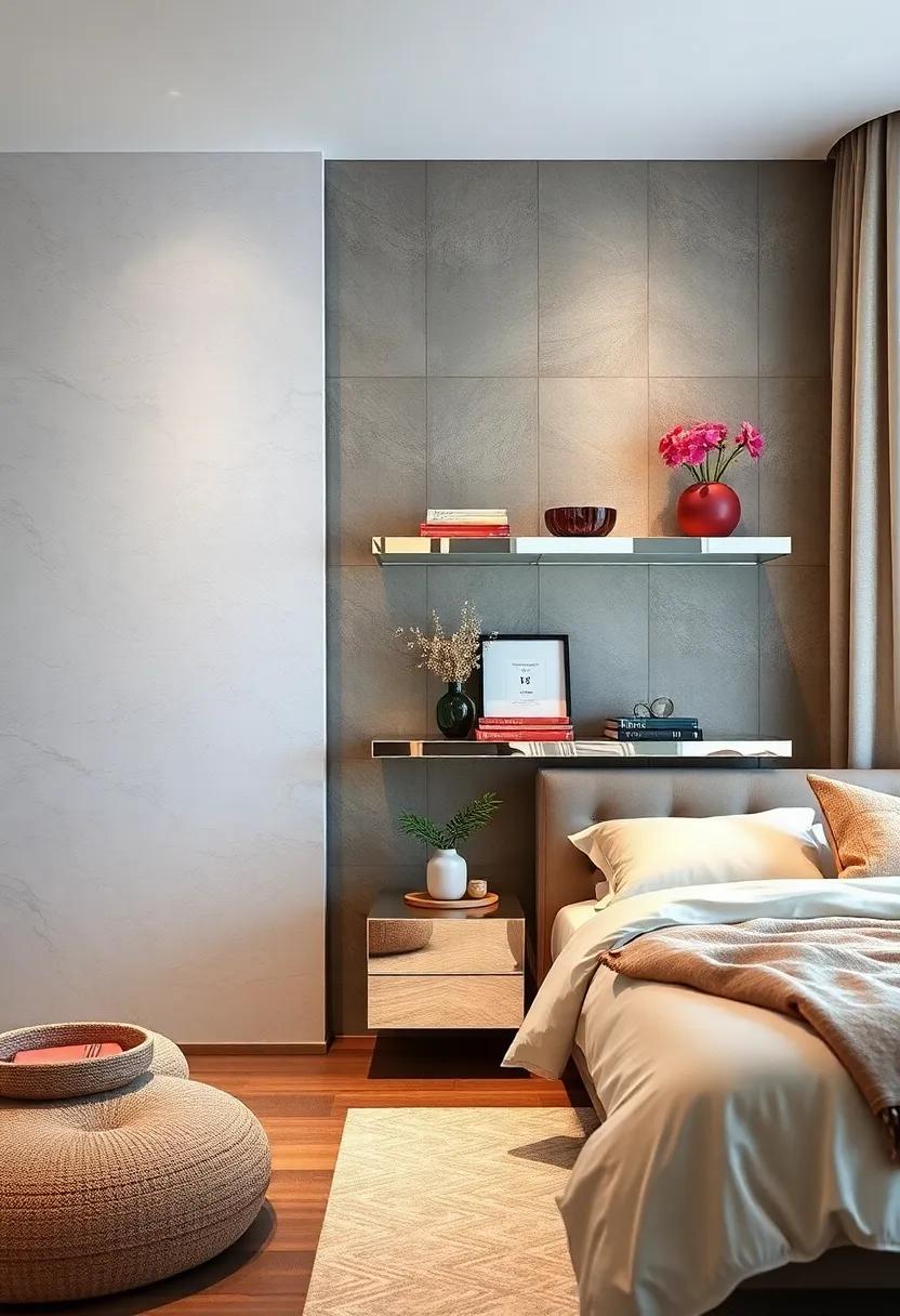 Floating Shelves: ​Explore the idea of mirrored ​floating shelves that⁢ provide space for decorative items and keep your bedroom looking⁢ sleek‌ and stylish