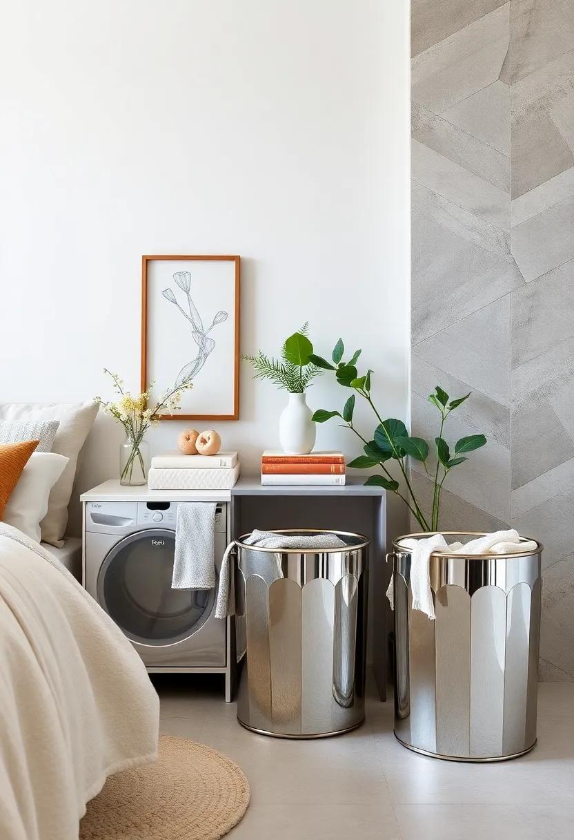 Stylish Laundry Baskets: Opt for a mirrored laundry basket that turns a simple necessity into a stylish piece of furniture