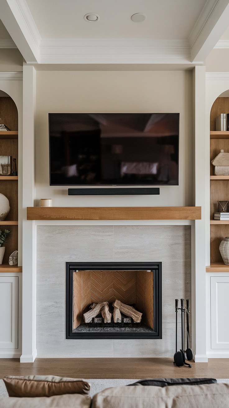 Sleek Modern Fireplace with TV and Shelving
