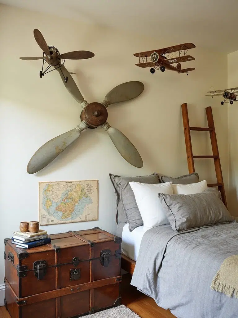 vintage airplane-themed bedroom