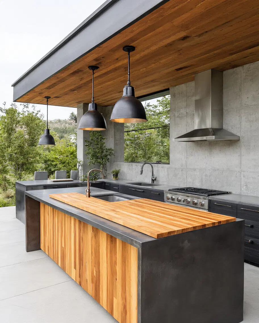 industrial style metal and wood countertops
