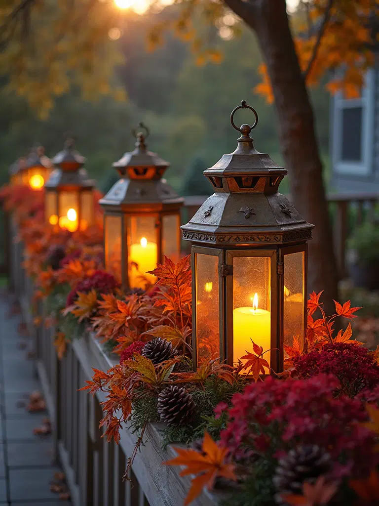 lanterns surrounded by fall foliage