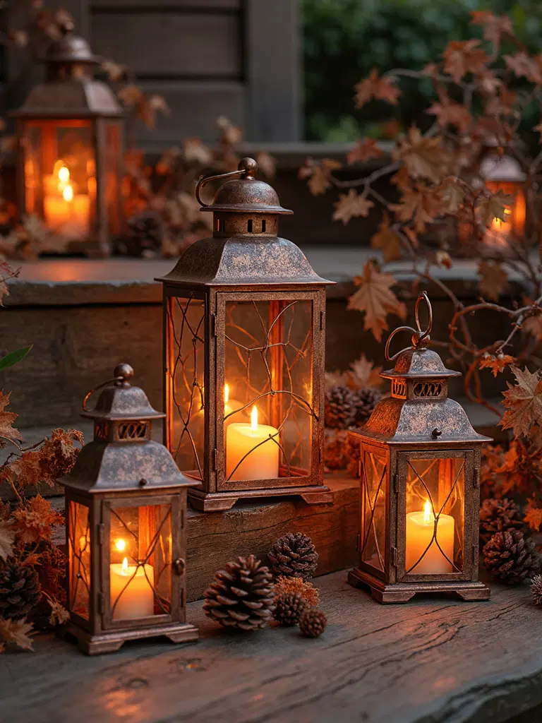 rustic metal lanterns with nature accents