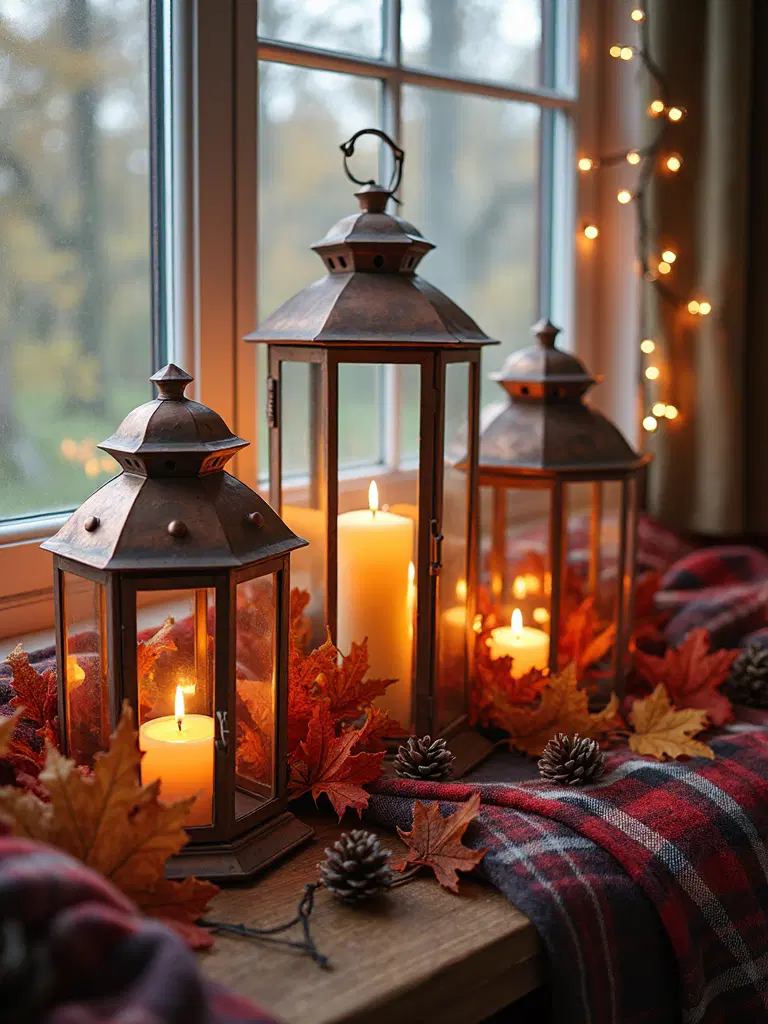 cozy indoor autumn lantern corner