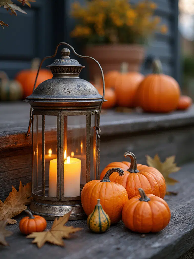 pumpkin and gourd lantern decor