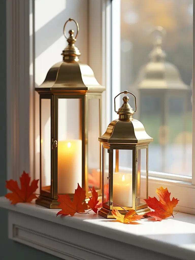 window ledge lantern fall decor