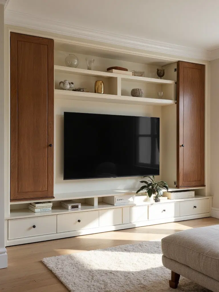 sophisticated functional balanced concealed tv storage