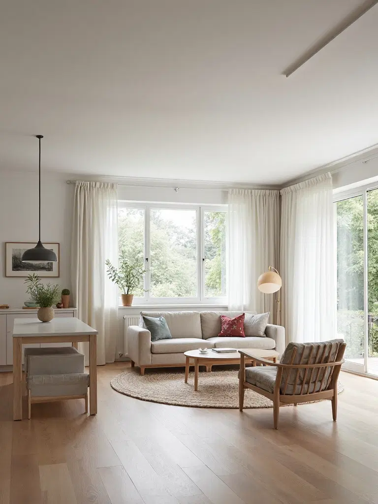 streamlined furniture in soft wood hues