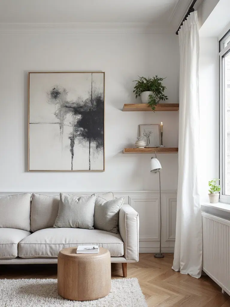 understated wall decor and floating accents