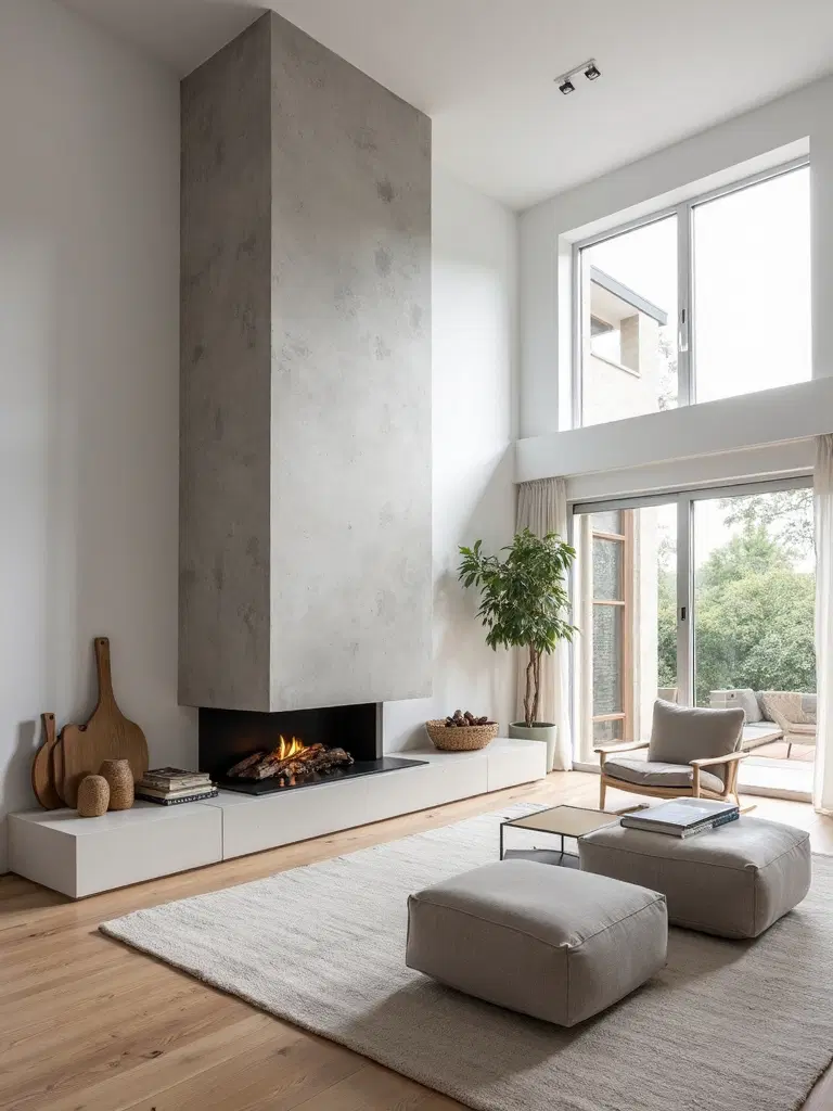 sleek fireplace features as modern focal points