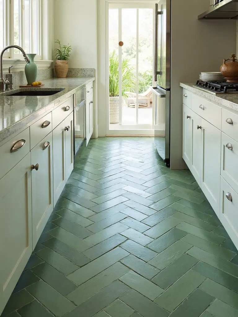 nature-inspired green tile backsplash
