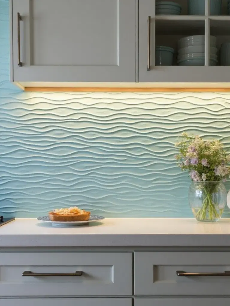 wave inspired tile backsplash