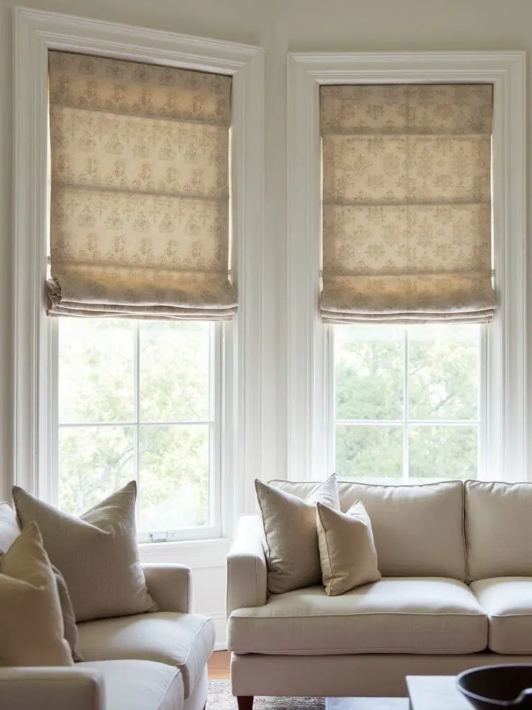 patterned roman shades enhancing decor