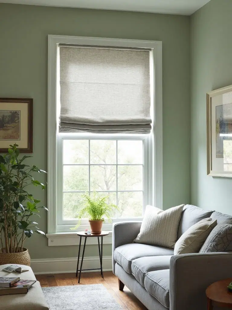 color coordinated roman shades for living room