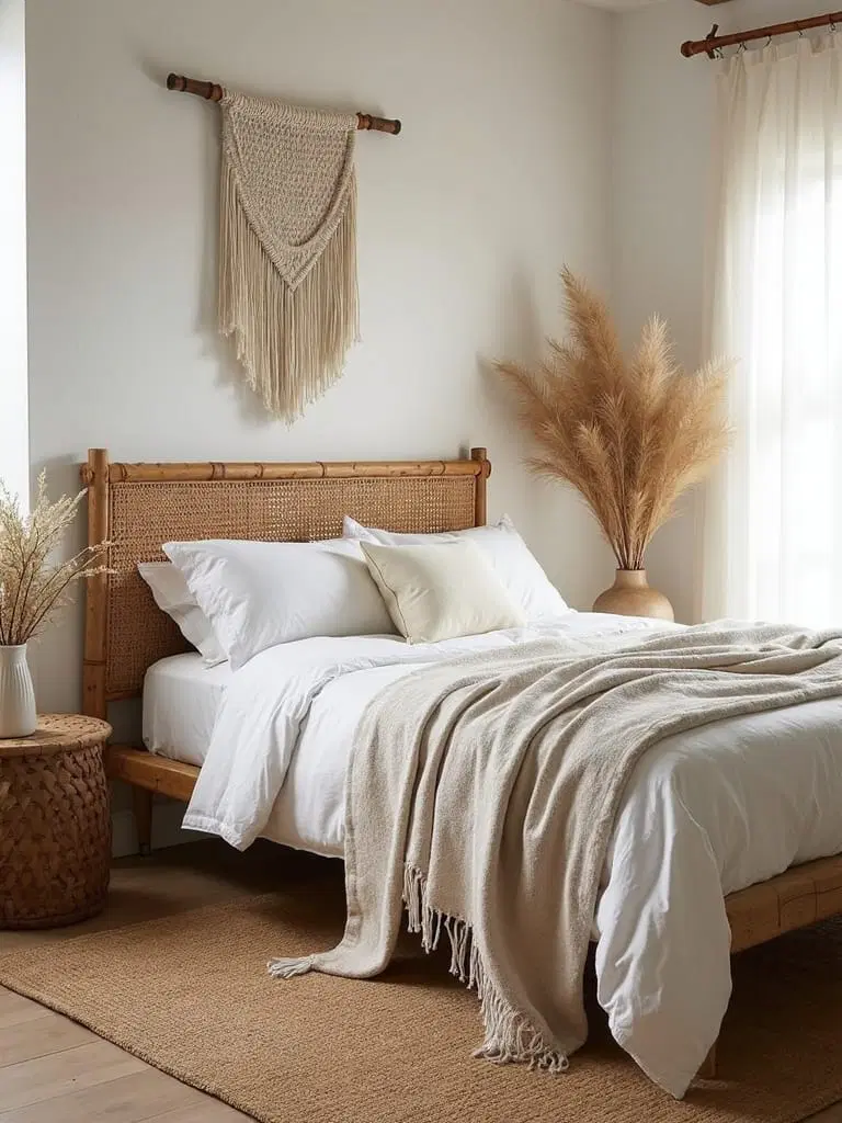 inviting natural fiber accents in bedroom