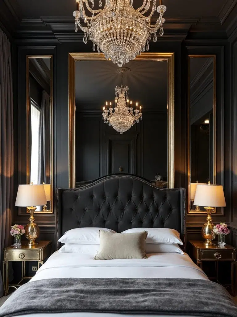 gold accents in monochrome bedroom