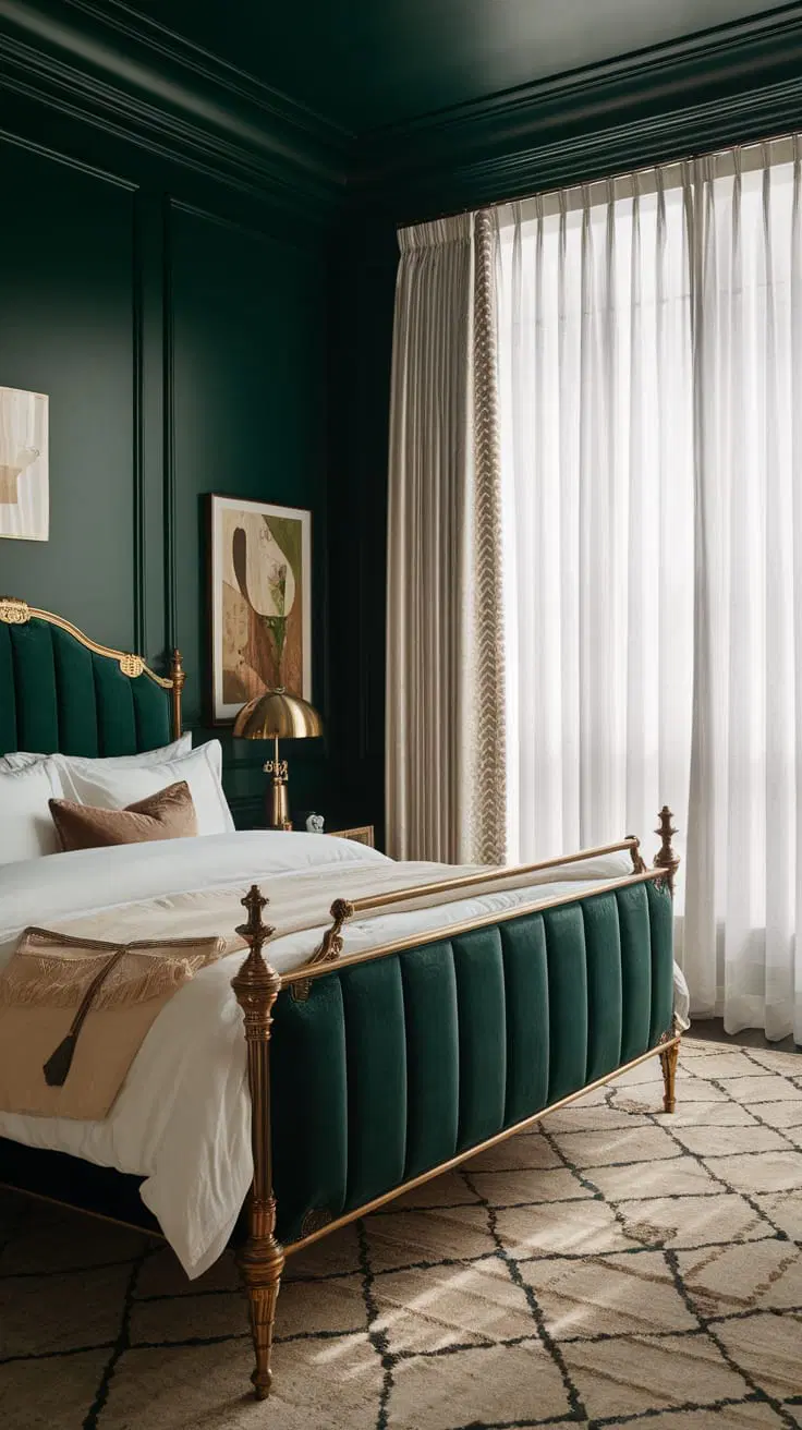 luxurious dark forest green bedroom walls