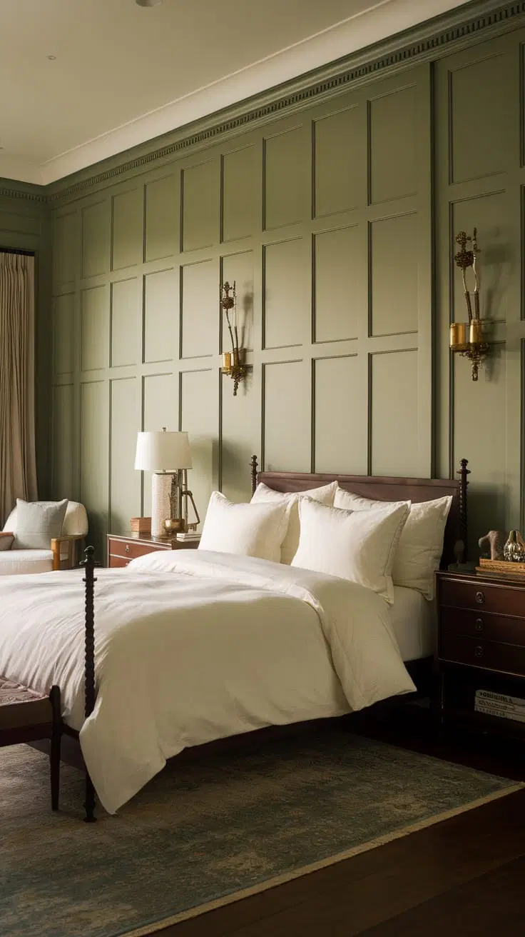 moss green vintage panel walls